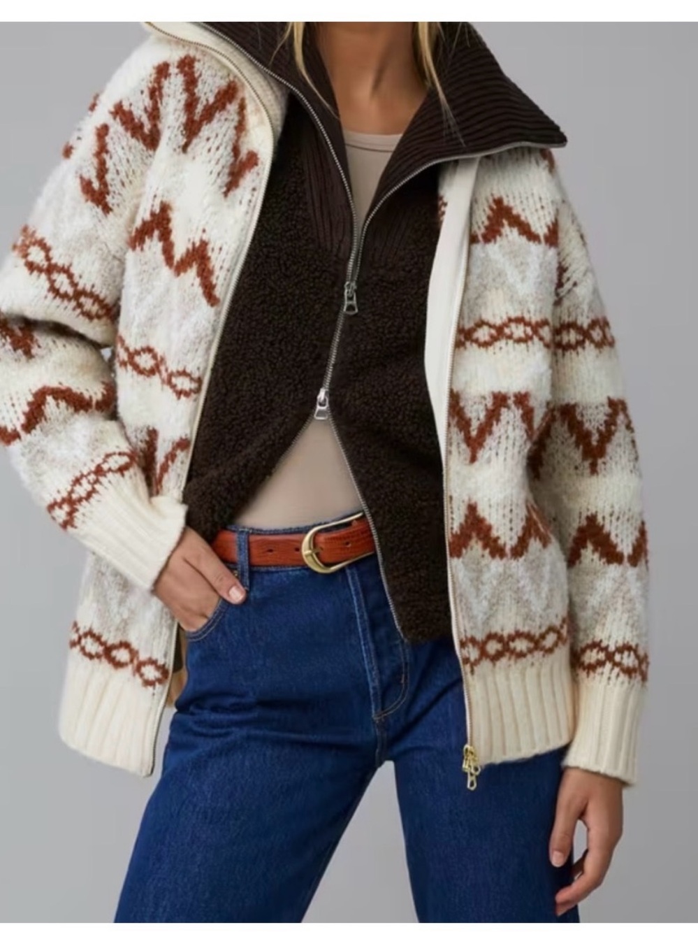 Varley Brooke Fair Isle Knit Whitecap Mtn Jacket XS